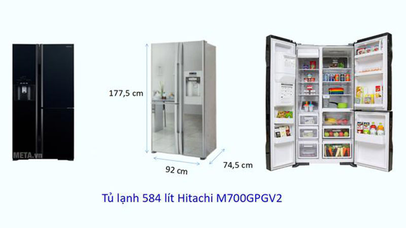 Kích thước tủ lạnh Side by side Hitachi 584 lít