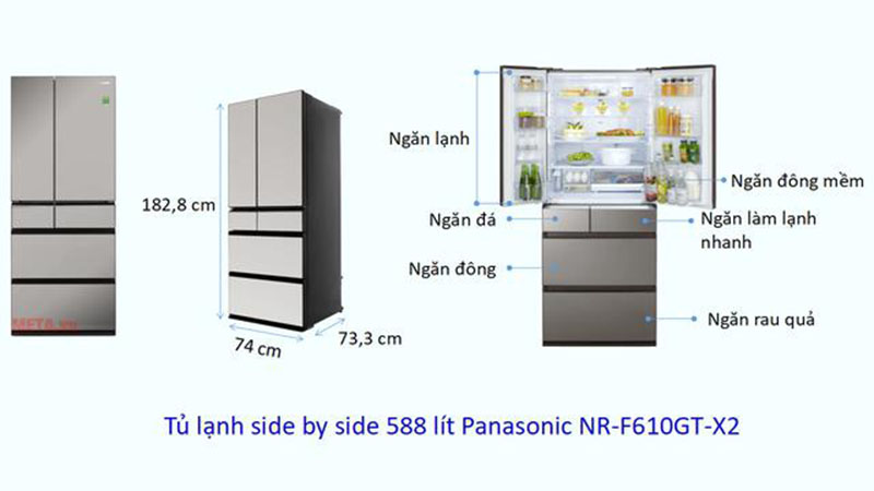 Kích thước tủ lạnh Side by side Panasonic 588 lít